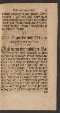 VI. Umb Begierde und Verlangen nach dem ewigen Leben/ Joh. Arnd: 415.