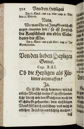 Von den lieben Heiligen Gottes. Cap. XXI.