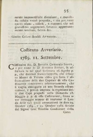 Costituto Avversario. 1789. 11. Settembre.