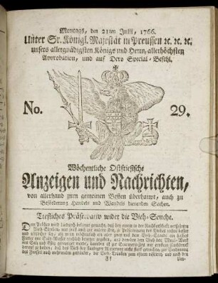 No. 29. Montags, den 21ten Julii, 1766.
