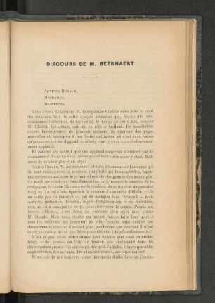 Discours De M. Beernaert.