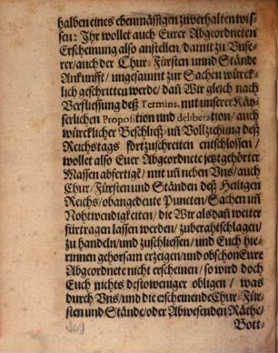 Römischer Kayserlicher Majest. ... Außschreiben zu deren nacher Regenspurg auff den 31. Oct. ... 1652 angestellten ... Reichs-Versammlung