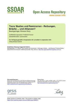Trans Studies und Feminismen - Reibungen, Brüche ... und Allianzen?