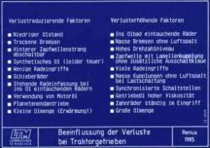 Beeinflussung der Verluste bei Traktorgetrieben