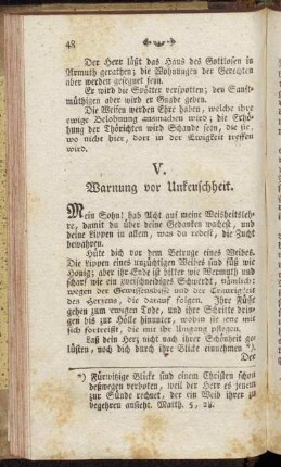 V. Warnung vor Unkeuschheit.