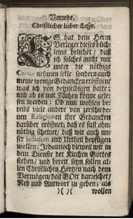 Vorrede. Christlicher lieber Leser.