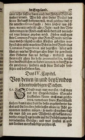Das IV. Capitel. Von denen in und bey London sehenswürdigen Sachen.