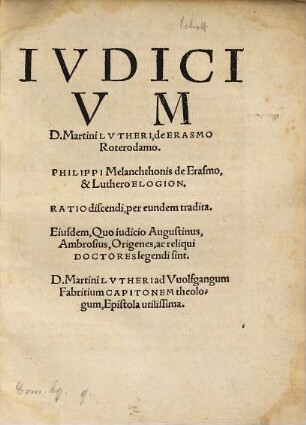 Ivdicium D. Martini Lvtheri, de Erasmo Roterodamo