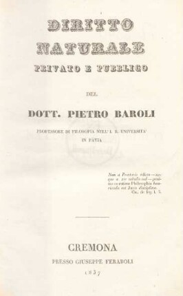 Vol.  Diritto naturale privato e pubblico