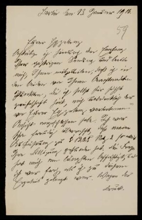 59: Brief von Max Greiff an Gottlieb Planck, Berlin, 13.1.1906