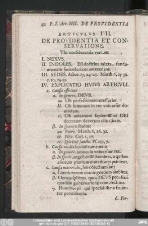 Articulus IIII. De Providentia Et Conservatione.