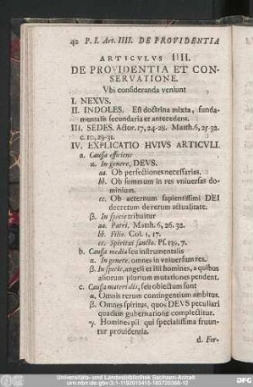 Articulus IIII. De Providentia Et Conservatione.