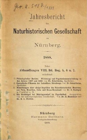 Jahresbericht der Naturhistorischen Gesellschaft Nürnberg. 1888 (1889)