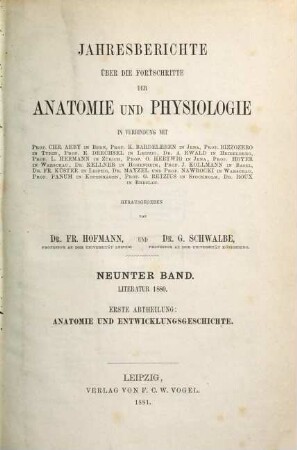 Jahresbericht über die Fortschritte der Anatomie und Physiologie, 9 = Abt. 1.2. 1880 (1881)