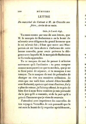 Lettre Du maréchal de Catinat à M. de Croisille son frère, écrite de sa main. Oulx, le 5 avril 1693. [...]