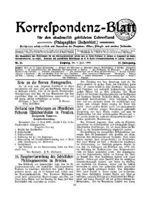 35. Hauptversammlung des Schlesischen Philologenvereins zu Breslau
