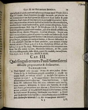 Cap. III. Quo singuli errores Pauli Samosateni distincte proponuntur & declarantur