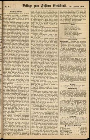 Zweite Ausgabe vom Samstag, den 18. Oktober 1879.