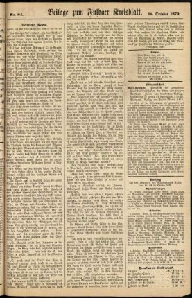Zweite Ausgabe vom Samstag, den 18. Oktober 1879.