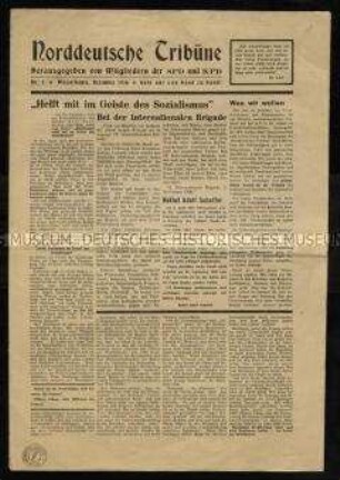 Zeitung "Norddeutsche Tribüne" 1936