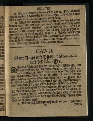 Cap. II.: Vom Ampt und Pflicht des Inspectoris und der Scholarchen