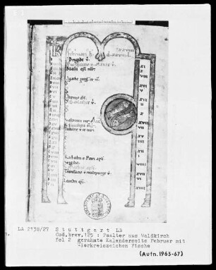 Psalter aus Waldkirch bei Freiburg — Tierkreiszeichen Fische, Folio 2recto