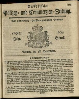 36tes Stueck, Montag den 5ten September 1796