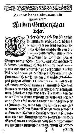 Ars non habet inimicum, nisi ignorantem. An den Guthertzigen Leser.