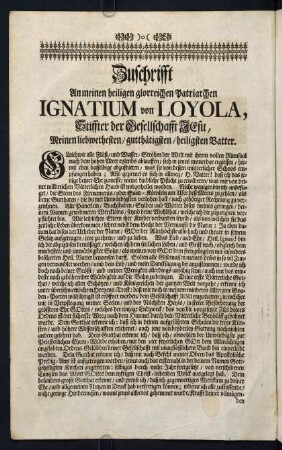2v-4v, Zuschrifft an meinen heiligen gorreichen Patriarchen Ignatium von Loyola...