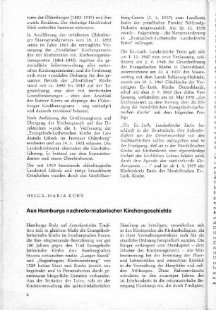 Aus Hamburgs nachreformatorischer Kirchengeschichte