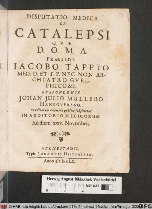 Disputatio Medica De Catalepsi