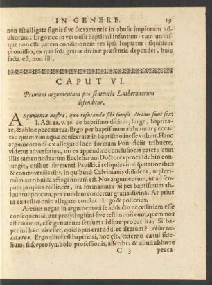 Caput VI. Primum argumentum pro sententia Lutheranorum defenditur.