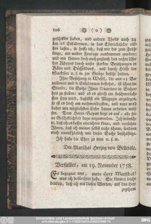 Versailles, am 19ten November 1758.