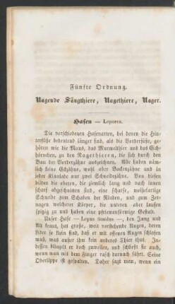Fünfte Ordnung. Nagende Säugthiere, Nagethiere, Nager.