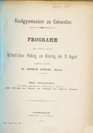 Programm : durch welches zu der öffentlichen Prüfung und Schlussfeier ... ergebenst einladet, 1877/78