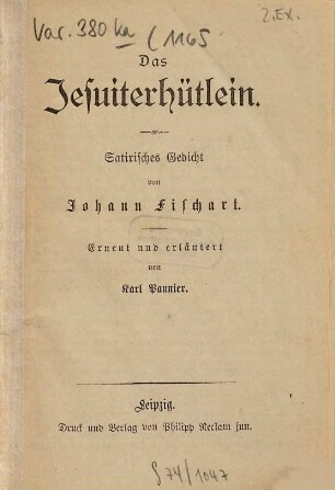 Das Jesuiterhütlein : Satyrisches Gedicht