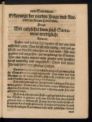 Erklerunge der vierden Frage/ und Antwort im kleinen Catechismo.