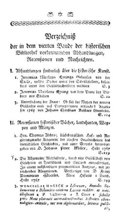 Verzeichniß der in dem vierten Bande der historischen Bibliothek vorkommenden Abhandlungen, Recensionen und Nachrichten