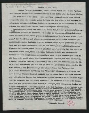 Brief an Jakob Wassermann : 10.06.1913