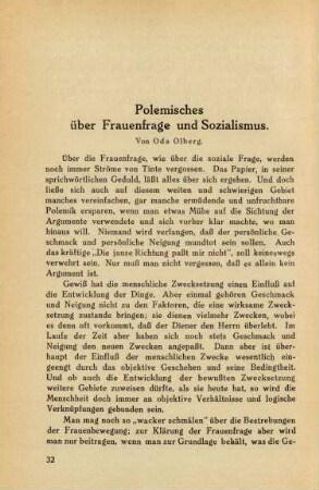 Polemisches über Frauenfrage und Sozialismus