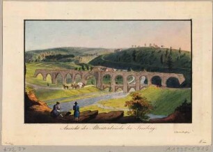 Die Altväter-Wasserleitung im Muldental zwischen Rothenfurth und Halsbrücke nördlich von Freiberg in Sachsen, im Vordergrund ein Zeichner