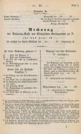Formular A. Rechnung der Salarien-Kasse des Königlichen Kreisgerichts zu N. für das Jahr 18..., ...