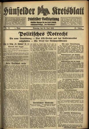 Erste Ausgabe vom Samstag, den 18. Juni 1932.