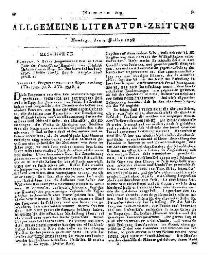 Meyer, F. J. L.: Fragmente aus Paris im IVten Jahr der französischen Republik. T. 1-2. Hamburg: Bohn 1797 Zugleich 2. Aufl. von 1798 rezensiert