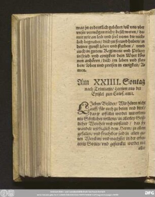 Am XXIIII. Sontag nach Trinitatis/ Lection aus der Epistel zun Colos. am 1.