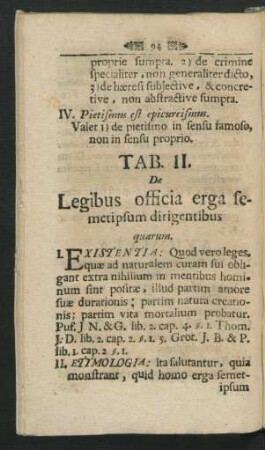 Tab. II. De Legibus officia erga semetipsum dirigentibus.
