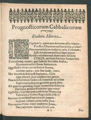 Prognosticorum Cabbalicorum [...] Evolutio Metrica.