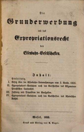 Die Grunderwerbung und das Expropriationsrecht des Eisenbahn-Gesellschaften