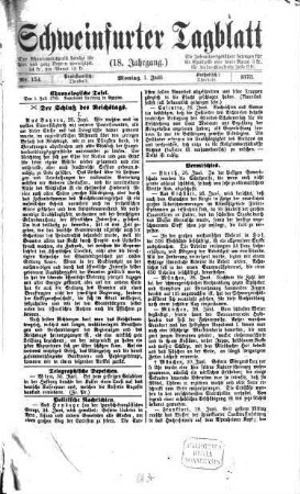 Schweinfurter Tagblatt : die Zeitung für die Region Main/Rhön. 18, 2. 1873