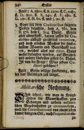 Militarische Rechnung.